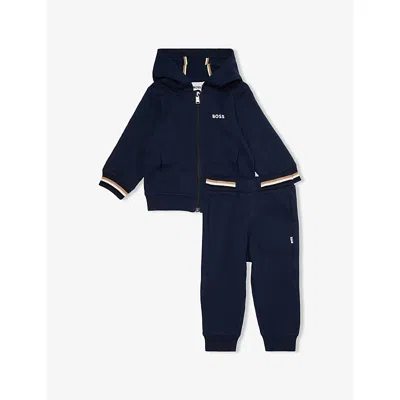 Hugo Boss Babies' Logo-print Zip-up Cotton-jersey Tracksuit 6-36 In Blue