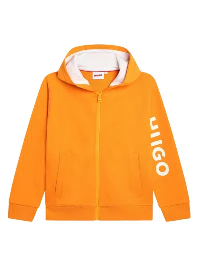 Hugo Boss Kids' Logo-print Zip-up Hoodie In Burgundy