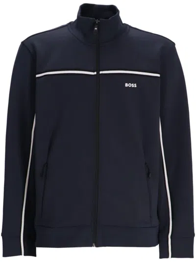 Hugo Boss Logo-print Zip-up Jacket In Blue
