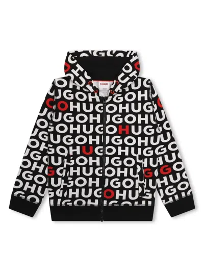 Hugo Boss Kids' Logo-print Zip-up Sweatshirt In Black