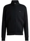 Hugo Boss Stretch-cotton Zip-up Sweatshirt With Logo Print In Black