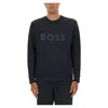 Hugo Boss Stretch-cotton Sweatshirt With Sandwich Logo In Blue