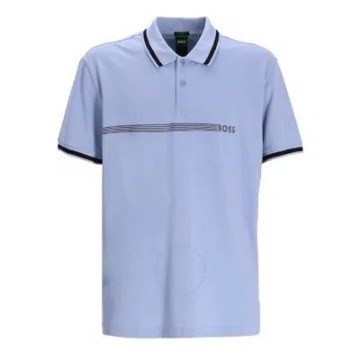 Hugo Boss Logo Printed Striped Detailed Polo Shirt In Blue