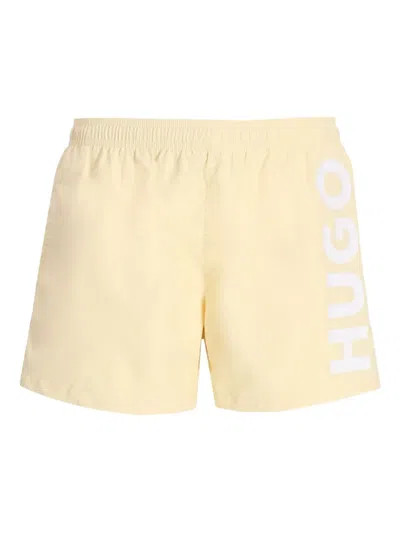 Hugo Boss Logo-printed Swim Shorts In Neutral