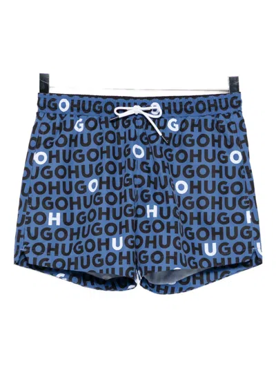 Hugo Boss Logo-printed Swim Shorts In Blue