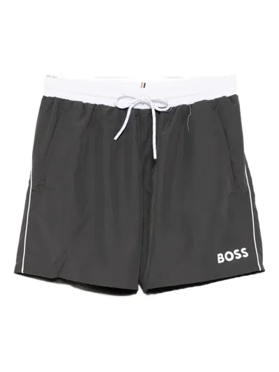 Hugo Boss Logo-printed Swim Shorts In Gray