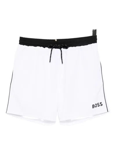 Hugo Boss Logo-printed Swim Shorts In White