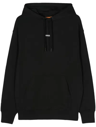 Hugo Boss Cotton-terry Hoodie With Contrast Logo In Black
