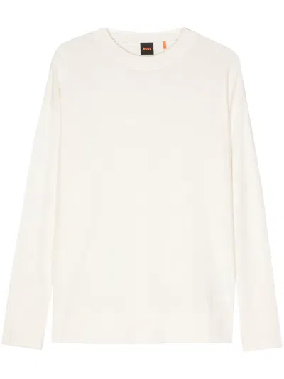 Hugo Boss Logo-rubberised Fine-knit Jumper In Neutrals
