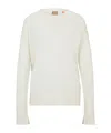 Hugo Boss Crew-neck Sweater With Slit Cuffs In White