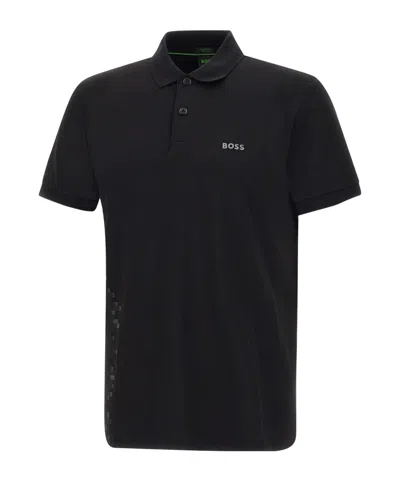 Hugo Boss Interlock-cotton Polo Shirt With Logo Print In Black