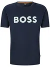 Hugo Boss Cotton-jersey T-shirt With Rubber-print Logo In Blue