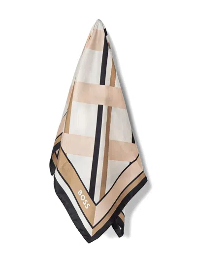 Hugo Boss Logo Scarf In Brown