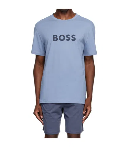 Hugo Boss Rn Mens Center Logo T-shirt In Open Blue 490