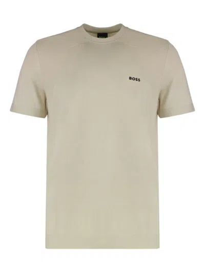 Hugo Boss Boss Short-sleeved Knit T-shirt For Men In Neutral