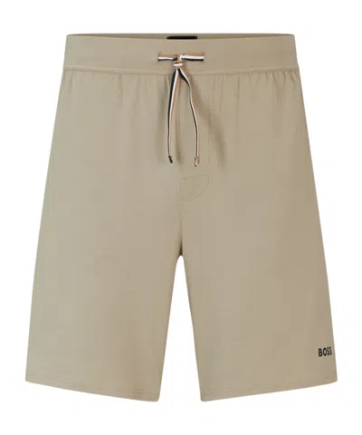 Hugo Boss Stretch-cotton Pyjama Shorts With Logo Print In Nude