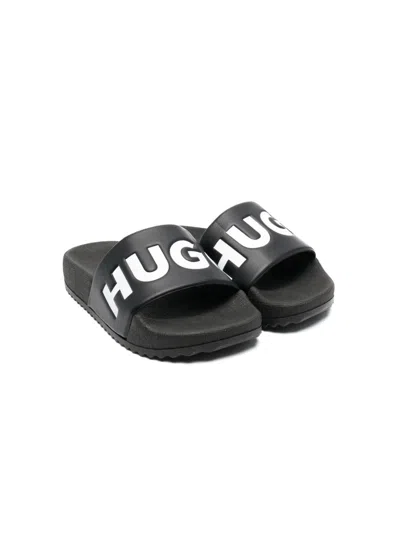 Hugo Boss Kids' Logo Slides In Black