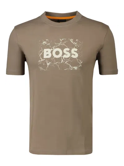 Hugo Boss Logo Space T-shirt In Brown