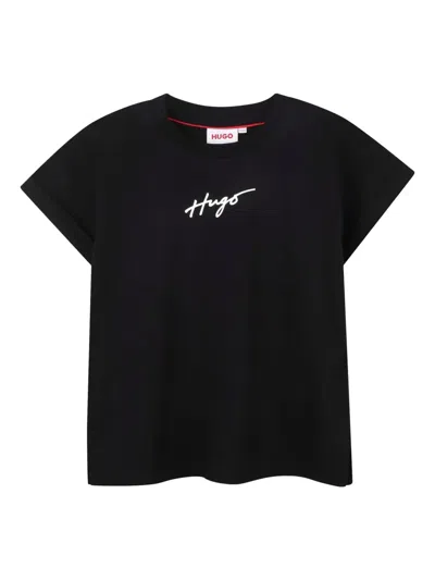 Hugo Boss Logo-stamp Cotton T-shirt In 黑色
