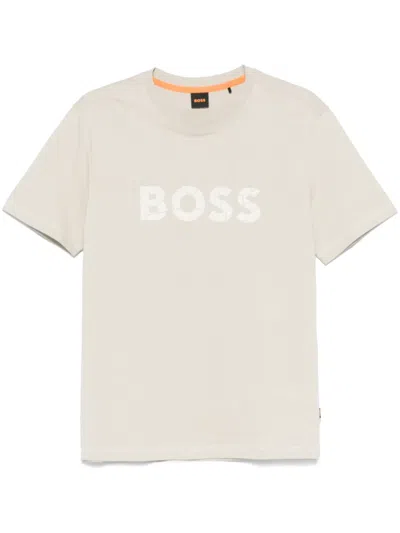 Hugo Boss Logo-stamp T-shirt In Neutrals