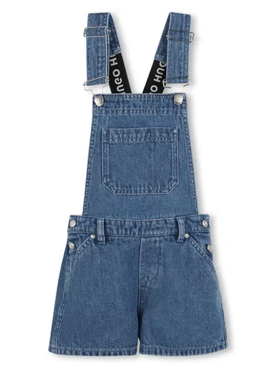 Hugo Boss Kids' Logo-strap Denim Dungaress In Blue