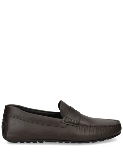 Hugo Boss Logo-stripe Leather Driving Moccasins In Brown