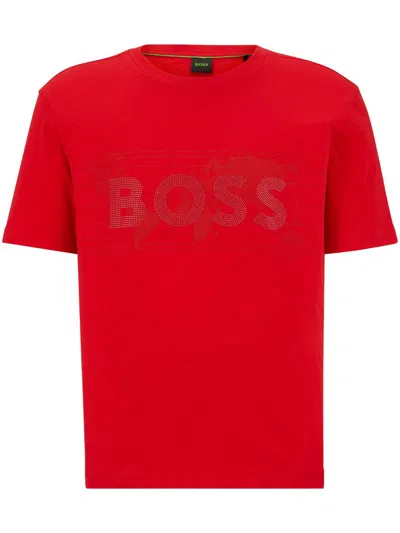 Hugo Boss Logo-studded Cotton T-shirt In Red