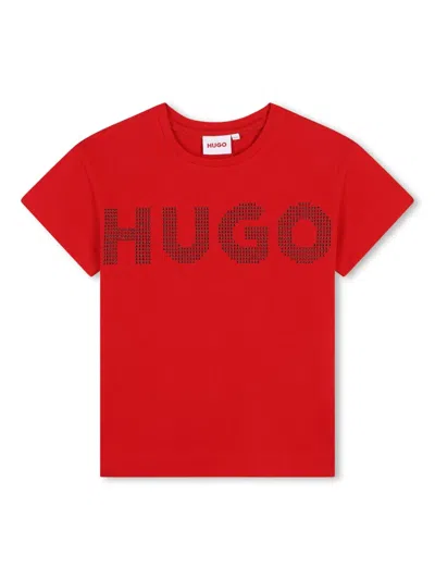 Hugo Boss Kids' Logo-studded T-shirt In Red