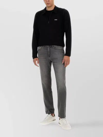 Hugo Boss Logo Sweatshirt With Ribbed Cuffs And Hem In Black