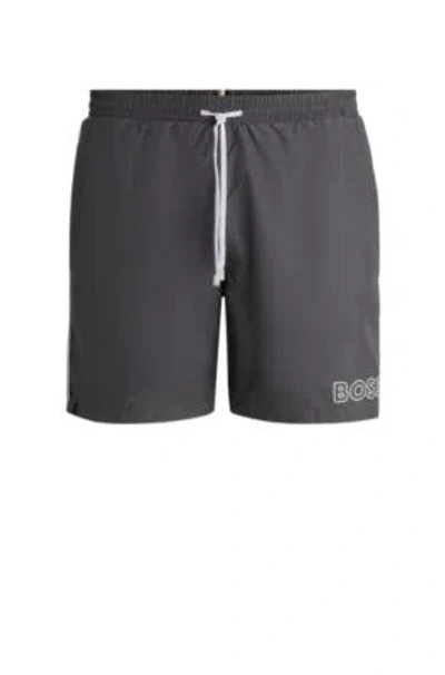 Hugo Boss Logo Swim Shorts In Quick-drying Fabric In Gray