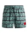 Hugo Boss Quick-dry Swim Shorts With All-over Logo Print In Green