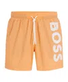 Hugo Boss Vertical-logo-print Swim Shorts In Quick-dry Poplin In Orange
