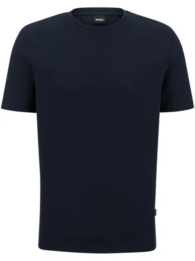Hugo Boss Logo-tag Bubble-jacquard Cotton T-shirt In Blue