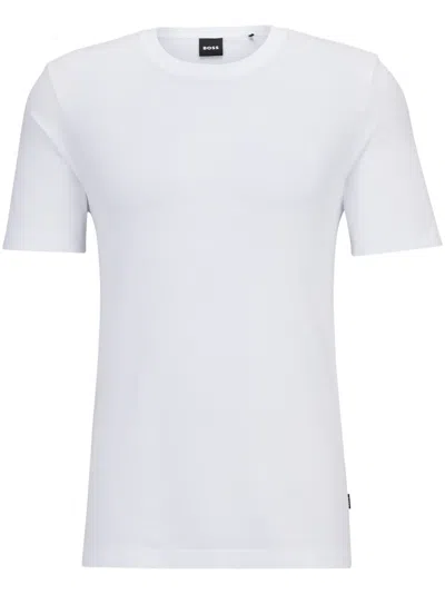 Hugo Boss Logo-tag Bubble-jacquard Cotton T-shirt In White