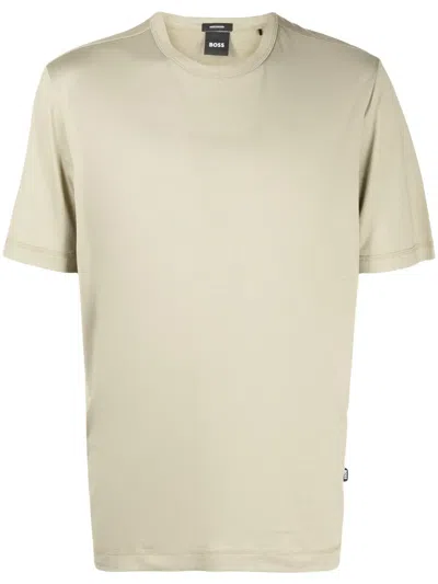 Hugo Boss Logo-tag Cotton-lyocell Blend T-shirt In Neutrals