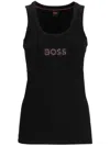 Hugo Boss Ribbed Stretch-cotton Tank Top With Crystal Logo Badge In 黑色