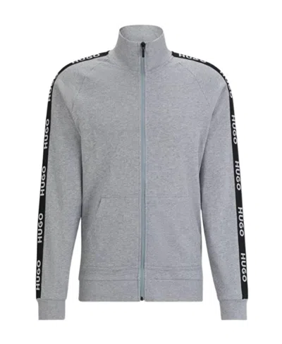 Hugo Boss Logo-tape Cotton Zipped Sweatshirt In Gray