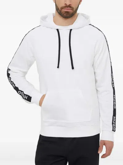 Hugo Boss Logo-tape Hooded Sweatshirt In White