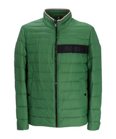 Hugo Boss Logo-tape Puffer Jacket In Green