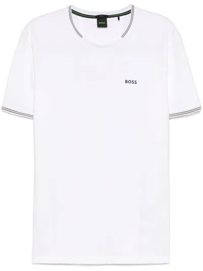 Hugo Boss Waffle-fabric T-shirt With Signature-stripe Artwork In White