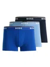 Hugo Boss Three-pack Of Stretch-cotton Trunks With Logo Waistbands In Blue
