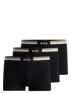 Hugo Boss Three-pack Of Cotton-blend Trunks With Signature Waistbands In Black