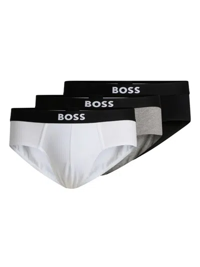 Hugo Boss Logo-waistband Briefs (pack Of Three) In Black