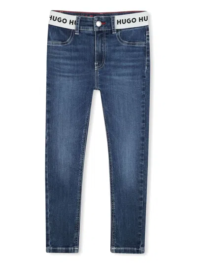 Hugo Boss Kids' Logo-waistband Jeans In 蓝色