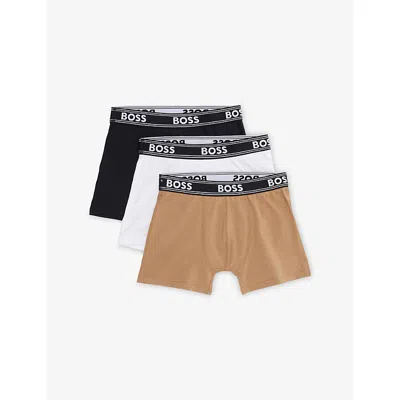 Hugo Boss Kids' Logo-waistband Pack Of Three Stretch-cotton Boxer Trunks 4-16 In Brown