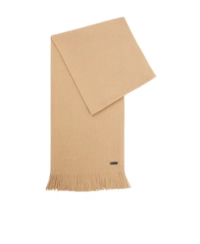 Hugo Boss Logo Wool Scarf In Nude