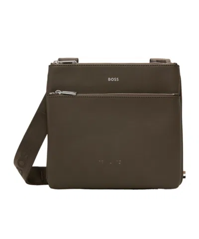 Hugo Boss Logo Zipper Crossbody Bag In Green