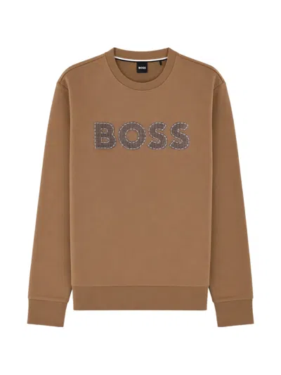 Hugo Boss Logo-appliqué Sweatshirt In Brown