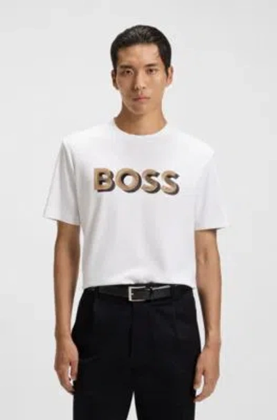 HUGO BOSS LOGO-ARTWORK T-SHIRT IN MERCERISED COTTON
