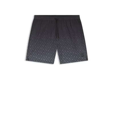 Hugo Boss Logo-badge Swim Shorts With Degradé Monogram Print In Grey